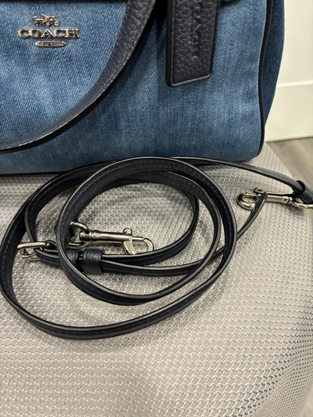 Coach Blue Denim and Navy Leather Shoulder Bag with Removable Strap - Picture 9 of 11